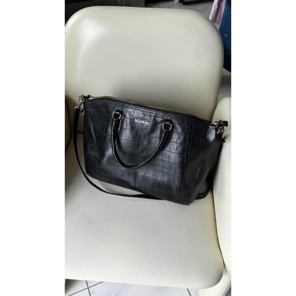 MaxMara Black Leather Croc-Embossed Bag
